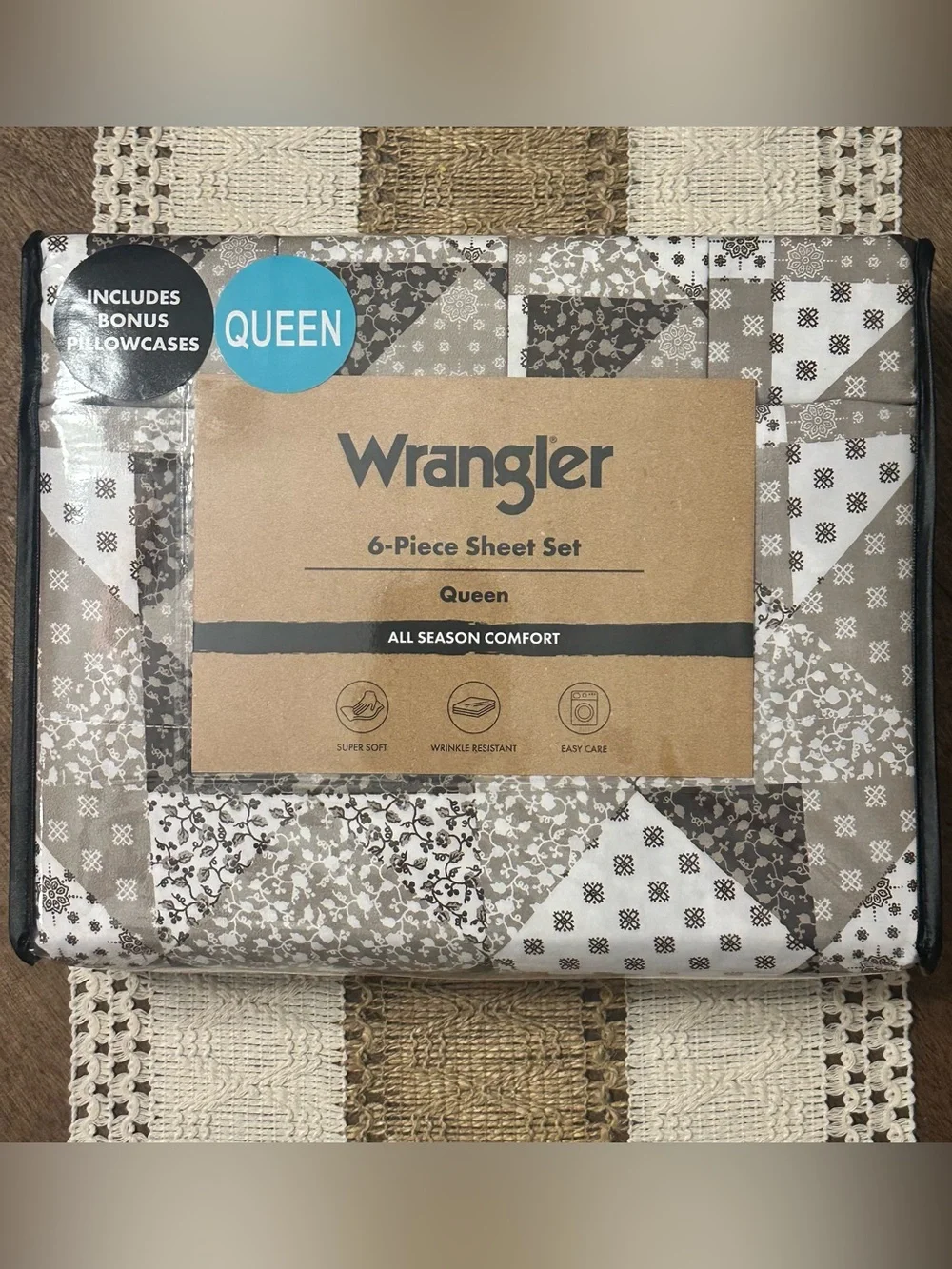 NEW WRANGLER Queen 6-Piece Sheet Set Western Brown Patchwork